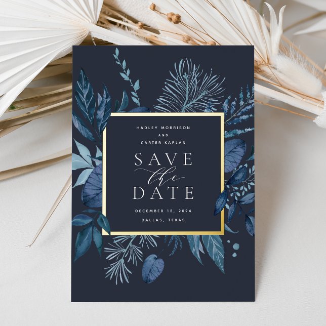 Winter Azure Foil Save the Date Card Folieneinladung (Von Creator hochgeladen)