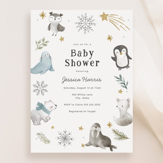 Winter Baby Animals Baby Shower Gender neutral Einladung (Von Creator hochgeladen)