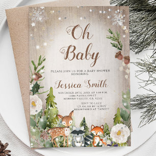Winter Baby Animals Woodland Boy Baby Dusche Einladung