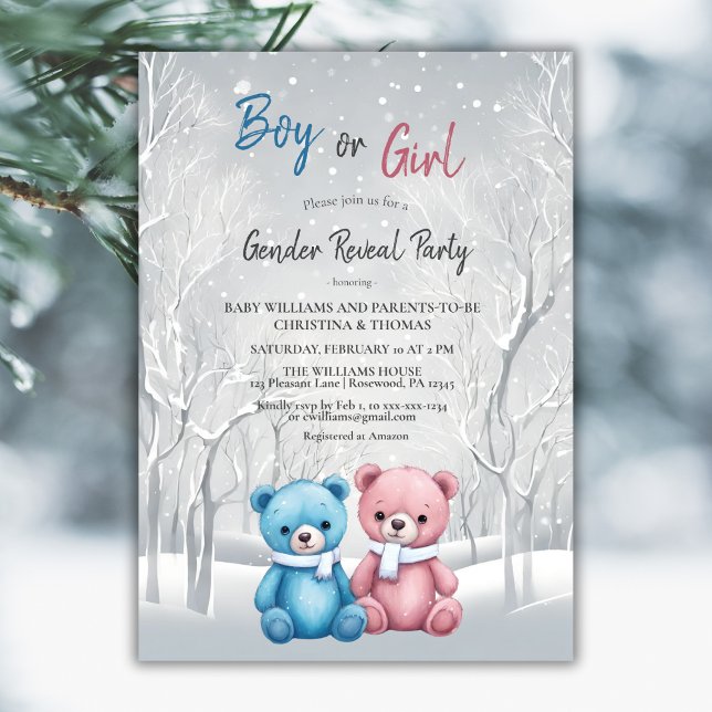 Winter Baby Bears Gender Reveal Einladung (Von Creator hochgeladen)