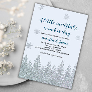 Winter Baby Boy Dusche Woodland Little Snowflake Einladung