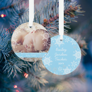Winter Baby Boy's First Christmas Snowflakes Blue Ornament