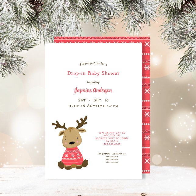 Winter Baby Deer Drop-in Baby Dusche Einladung (Von Creator hochgeladen)