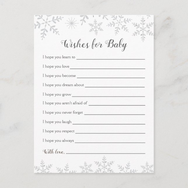 Winter Baby Duschbrause wünscht Silberschneeflocke Postkarte (Vorderseite)