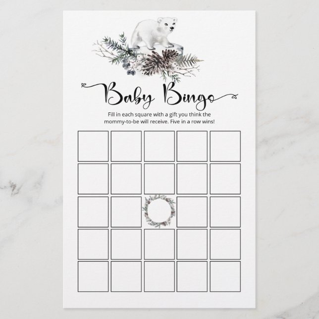 Winter Baby-Dusche Bingo-Spiel (Vorderseite)