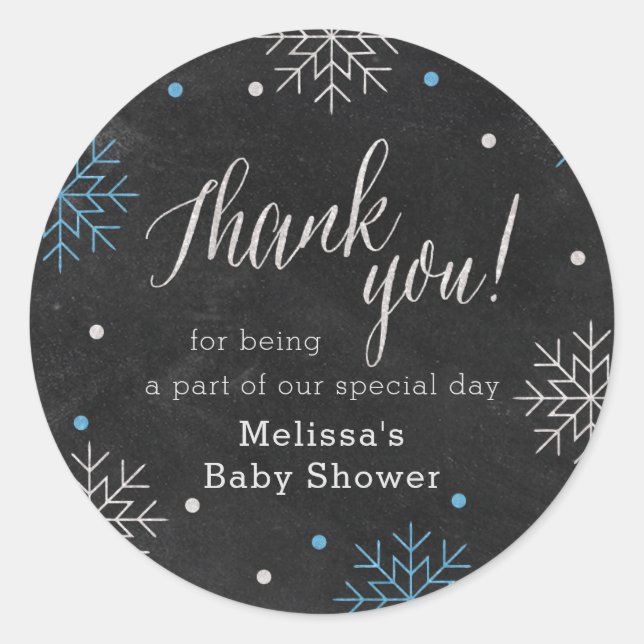 Winter Baby Dusche Chalkboard Danke Runder Aufkleber (Vorderseite)