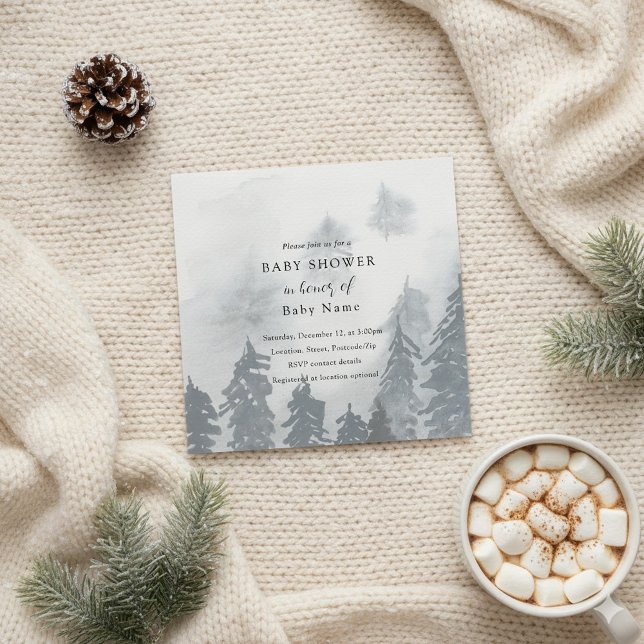 Winter Baby Dusche Einladung (Winter baby shower snowy trees invitation.)