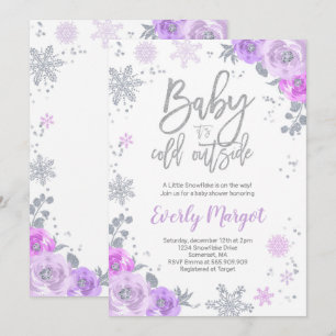 Winter Baby Dusche Einladung Lila und silber