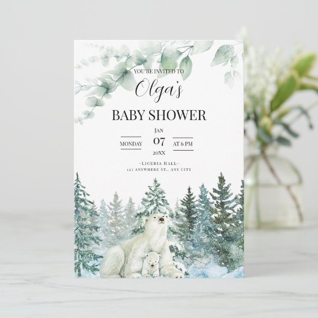 Winter Baby Dusche Einladung Mama Bear Baby Showe (Stehend Vorderseite)