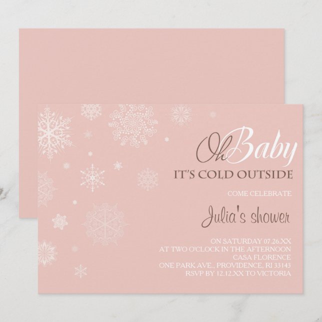 Winter Baby Dusche Einladung - Rosa pinkeln (Vorne/Hinten)