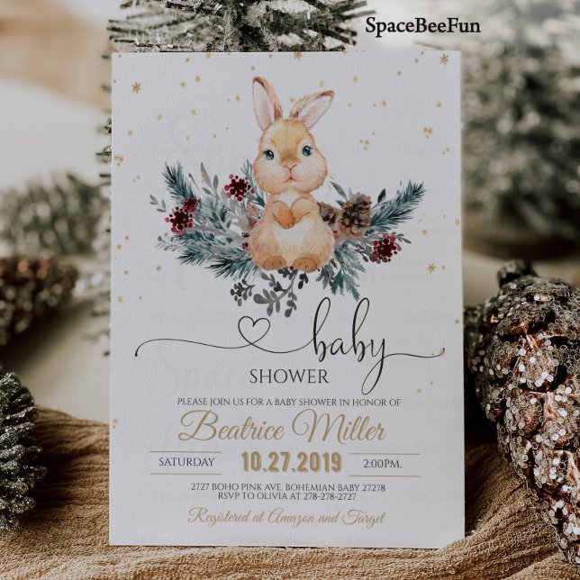 Winter Baby Dusche Einladung Woodland Tier (Winter baby shower invitation Woodland animal Bunny Baby Shower Rabbit Bunny Baby Shower Some Bunny )