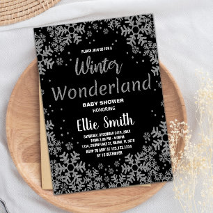 Winter Baby Dusche Einladungen Black Silver