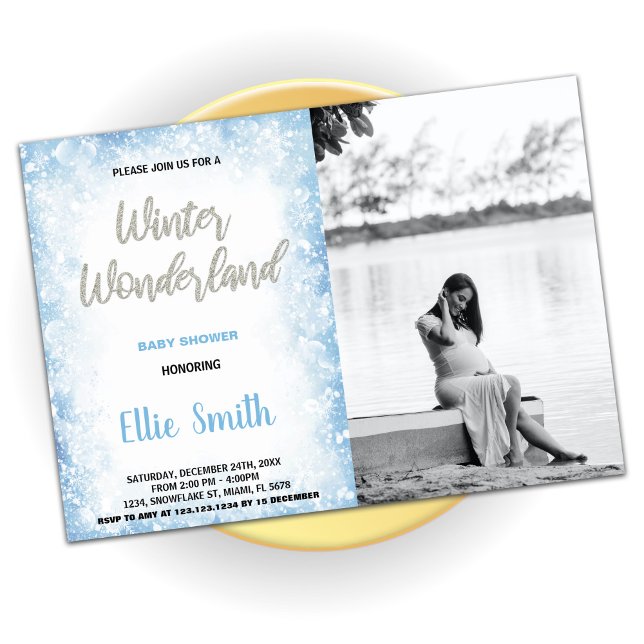 Winter Baby Dusche Einladungen Blaues Foto (Winter Baby Shower Invitations Blue Photo)