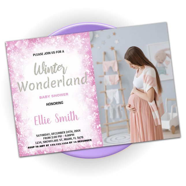 Winter Baby Dusche Einladungen Cloud Pink Foto (Winter Baby Shower Invitations Cloud Pink Photo)
