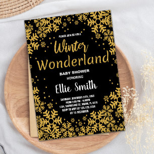 Winter Baby Dusche Einladungen Golden Black