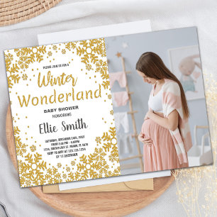 Winter Baby Dusche Einladungen Goldenes Foto