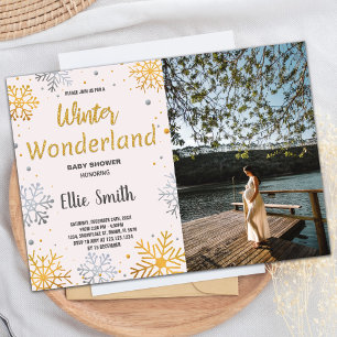 Winter Baby Dusche Einladungen Goldenes Schnee Fot