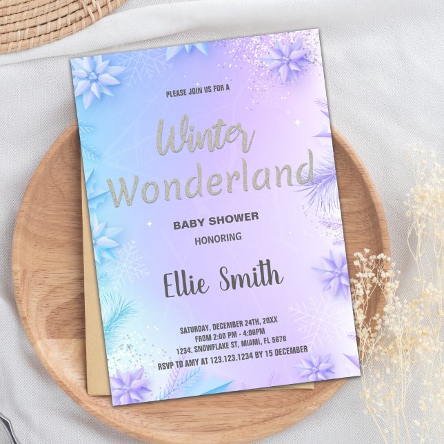 Winter Baby Dusche Einladungen Lila Glitzer (Winter Baby Shower Invitations Purple Glitter)