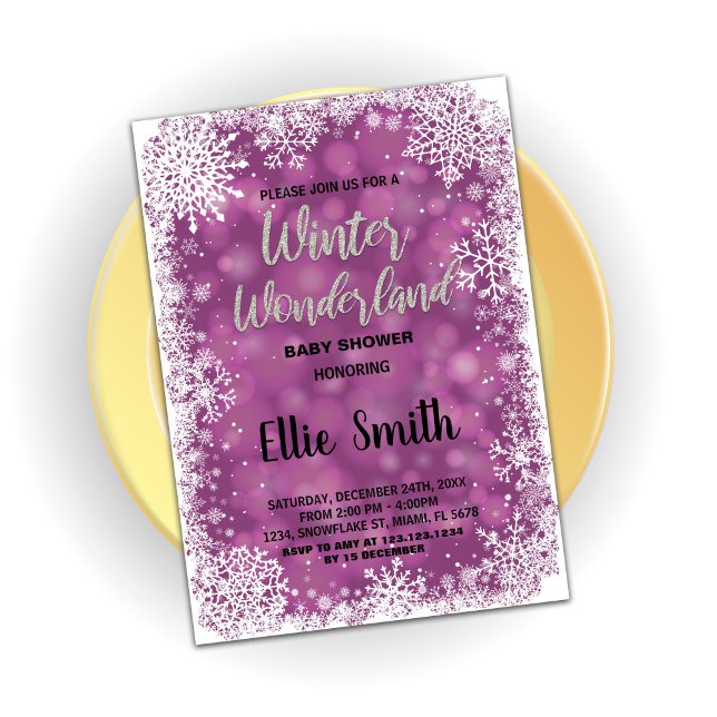 Winter Baby Dusche Einladungen Lila Silber (Winter Baby Shower Invitations Purple Silver)
