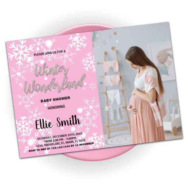 Winter Baby Dusche Einladungen Rosa Foto (Winter Baby Shower Invitations Pink Photo)