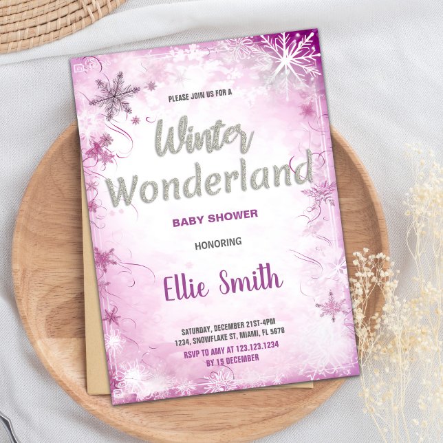 Winter Baby Dusche Einladungen Rosa Glitzer (Winter Baby Shower Invitations Pink Glitter)
