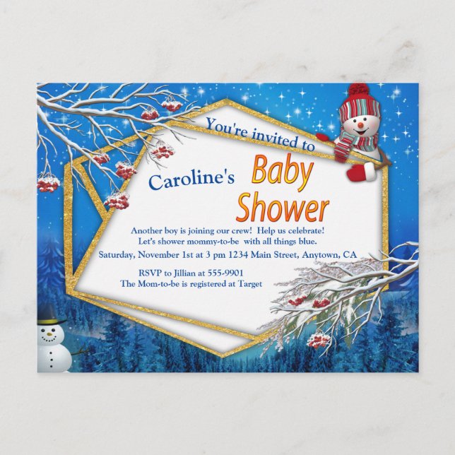 Winter Baby Dusche Einladungspostkarte (Vorderseite)