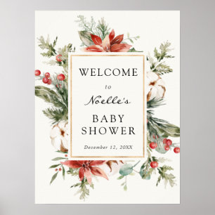 Winter Baby Dusche Evergreen Poinsettia Willkommen Poster
