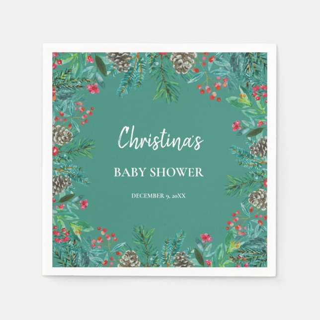 Winter Baby Dusche Grün Serviette (Vorderseite)