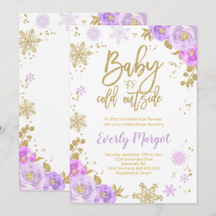 Winter Baby Dusche Lila und Gold Einladung