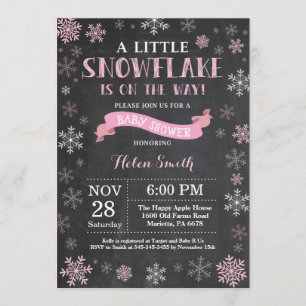 Winter Baby Dusche Pink Snowflake Halbpension Einladung