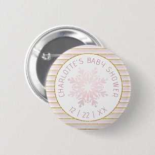 Winter Baby Dusche Rosa Schneeflocke Button