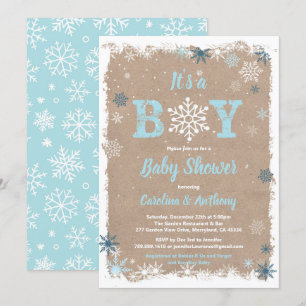Winter Baby Dusche Schneeflocke rustikal sein Jung Einladung