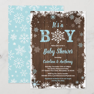 Winter Baby Dusche Schneeflocke rustikales Holz Einladung