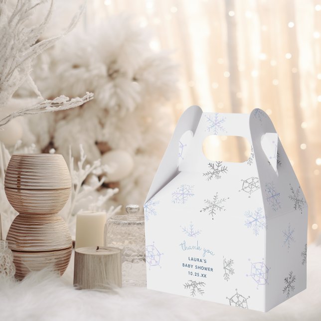 Winter Baby Dusche Vielen Dank Geschenkschachtel (baby shower gift box with snowflakes in light blue and silver (faux glitter))