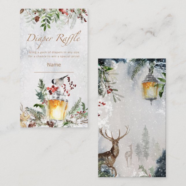 Winter Baby Dusche Windel Verlosung Ticket Begleitkarte (Vorne/Hinten)