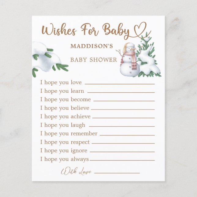 Winter Baby Dusche Wünsche für Babykarte (Vorderseite)