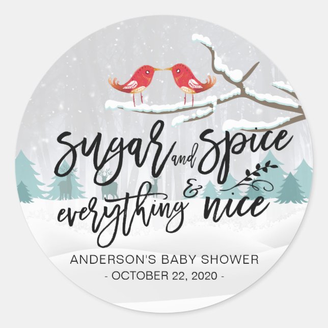 Winter Baby Dusche Zucker & Gewürze & Alles Nett Runder Aufkleber (Vorderseite)