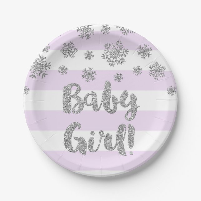 Winter-Baby-Duschen-Platten-lila Pappteller (Vorderseite)