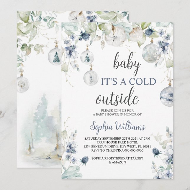 Winter Baby Es ist eine kalte Außendusche Einladun Einladung (Vorne/Hinten)