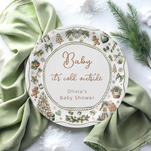 Winter Baby Es ist kalt draußen Grünpflanzen Babyd Pappteller (Von Creator hochgeladen)