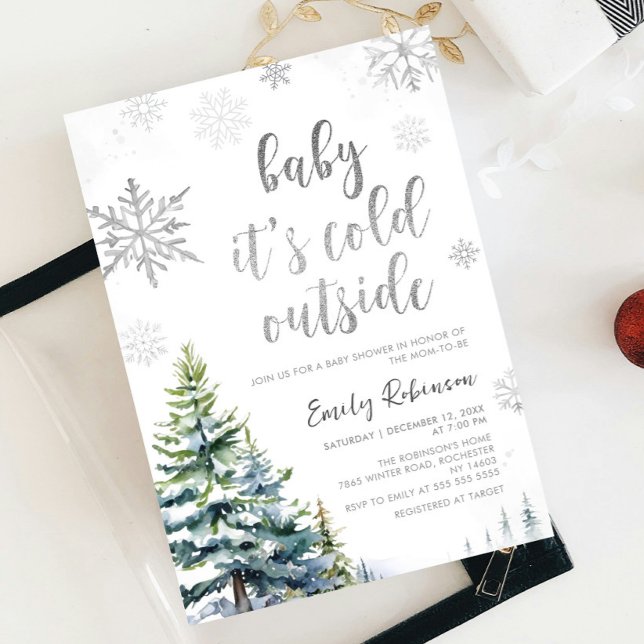Winter Baby Es ist kalt draußen Silver Baby Dusche Einladung (Von Creator hochgeladen)