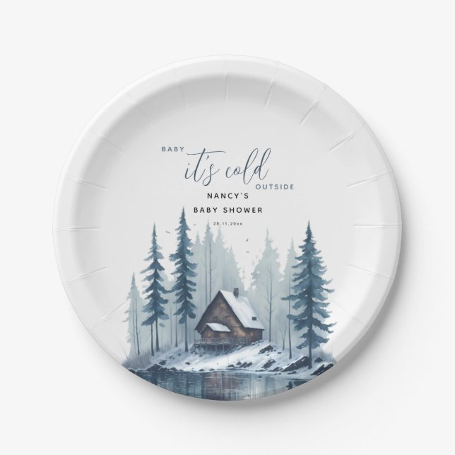 Winter Baby Es ist kalte Außendusche Pappteller (Vorderseite)