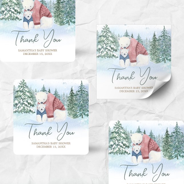 Winter Baby Es ist kalte Außendusche Quadratischer Aufkleber (Winter Baby Shower Sticker)