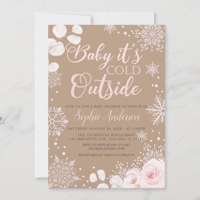 Winter Baby Es ist kalte Outside Schnee Baby Dusch Einladung (Vorderseite)