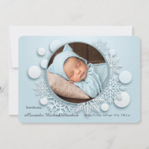 Winter Baby Foto Birth Ankündigung Blue
