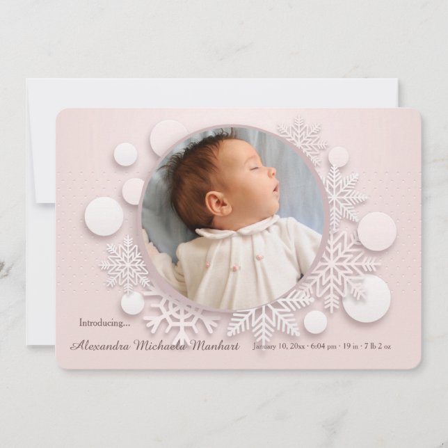 Winter Baby Foto Geburtsankündigung Rosa Ankündigung (Vorderseite)