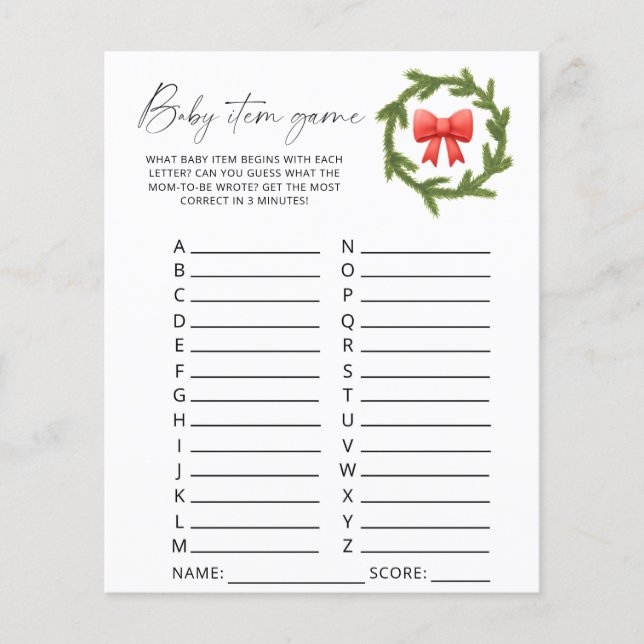 Winter Baby Item Game. Baby Shower Game (Vorderseite)
