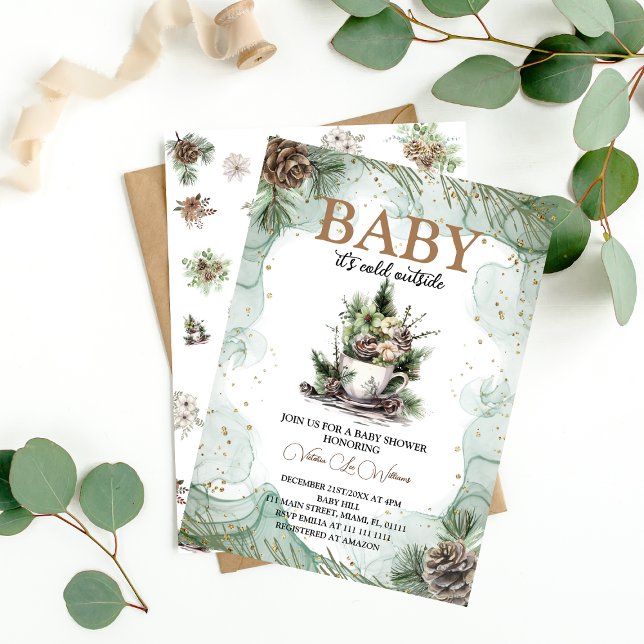 Winter Baby It's Cold Evergreen Baby Shower Einladung (Von Creator hochgeladen)