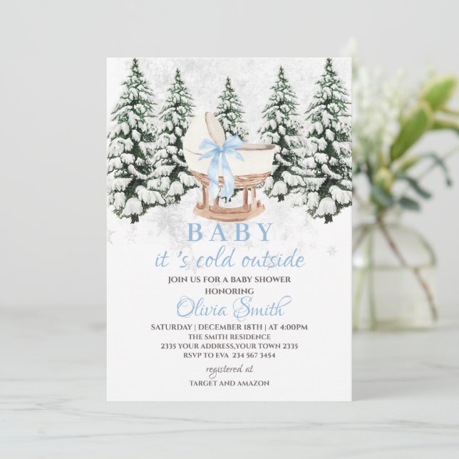 Winter Baby It's Cold Outside Baby Shower Einladung (Stehend Vorderseite)