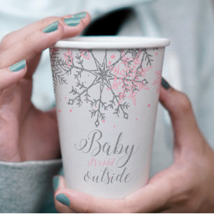 Winter-Baby-Party Pink Silber Schneeflocken Pappbecher